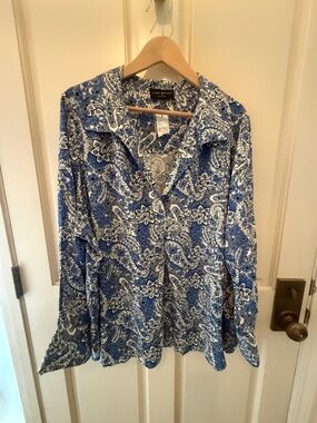 Lane Bryant Blue Paisley Button-Up Blouse